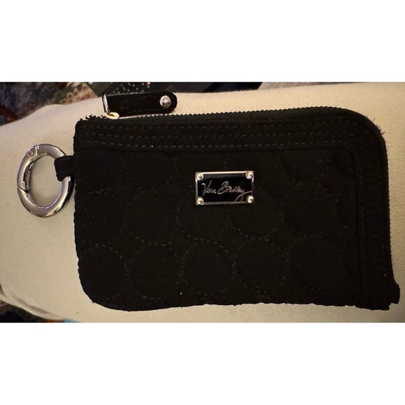 Vera Bradley ID Case Coin Bag Black Circles Microfiber Key Ring L-Zip READ - Picture 1 of 5